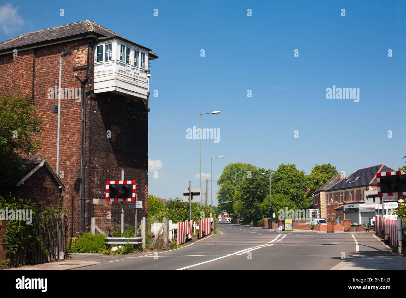 Level Crossing and Signal Box on Station Road in Billingham Stock Photo