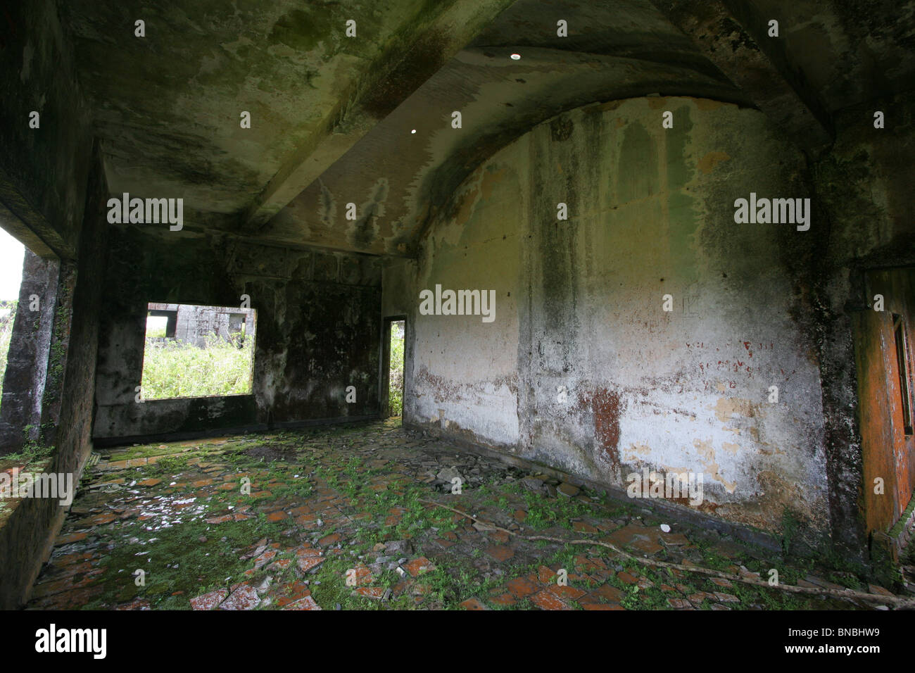 Inside the officers´quarters at Bokor Hill Station, Kampot, Cambodia Stock Photo