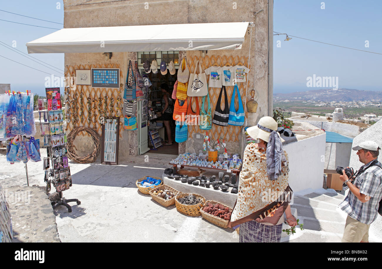 souvenir shop in the mountain village of Pyrgos, Santorini Island, Cyclades, Aegean Islands, Greece Stock Photo