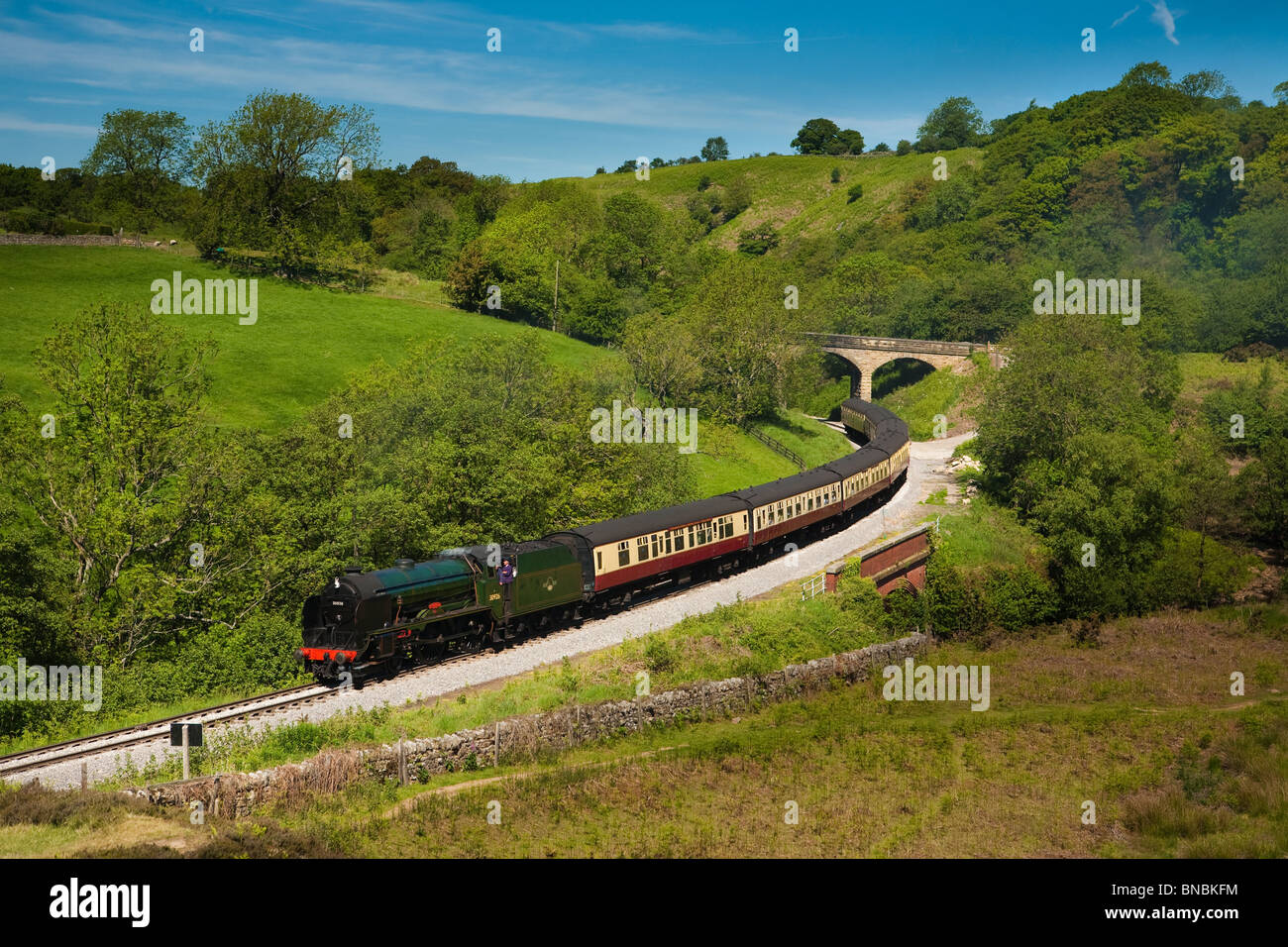 The 30926 Class 4-4-0 Steam Train on the approach bend in to Goathland Station in North Yorkshire. Stock Photo