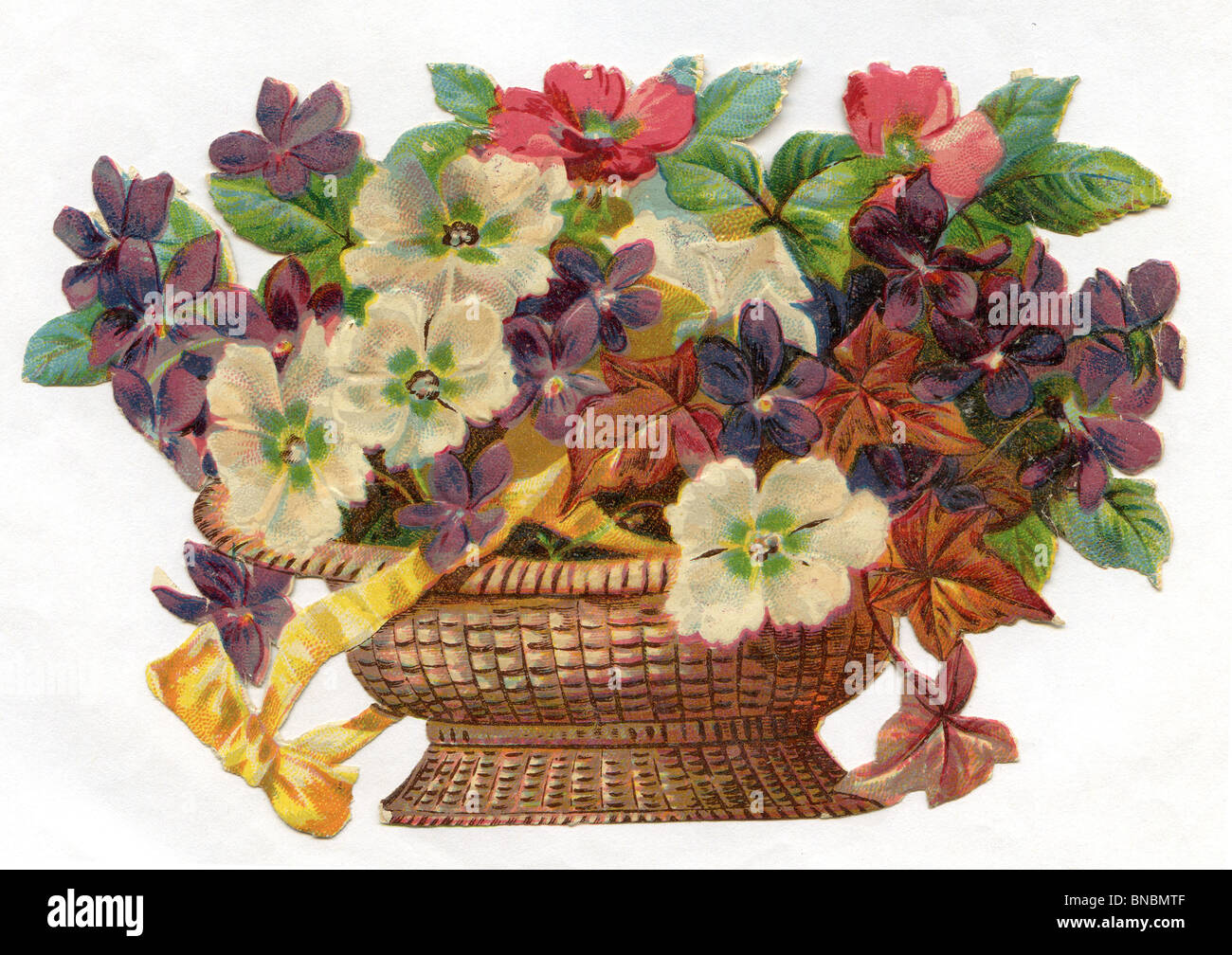 Basket of Violets, Ivy and Dog Rose Stock Photo