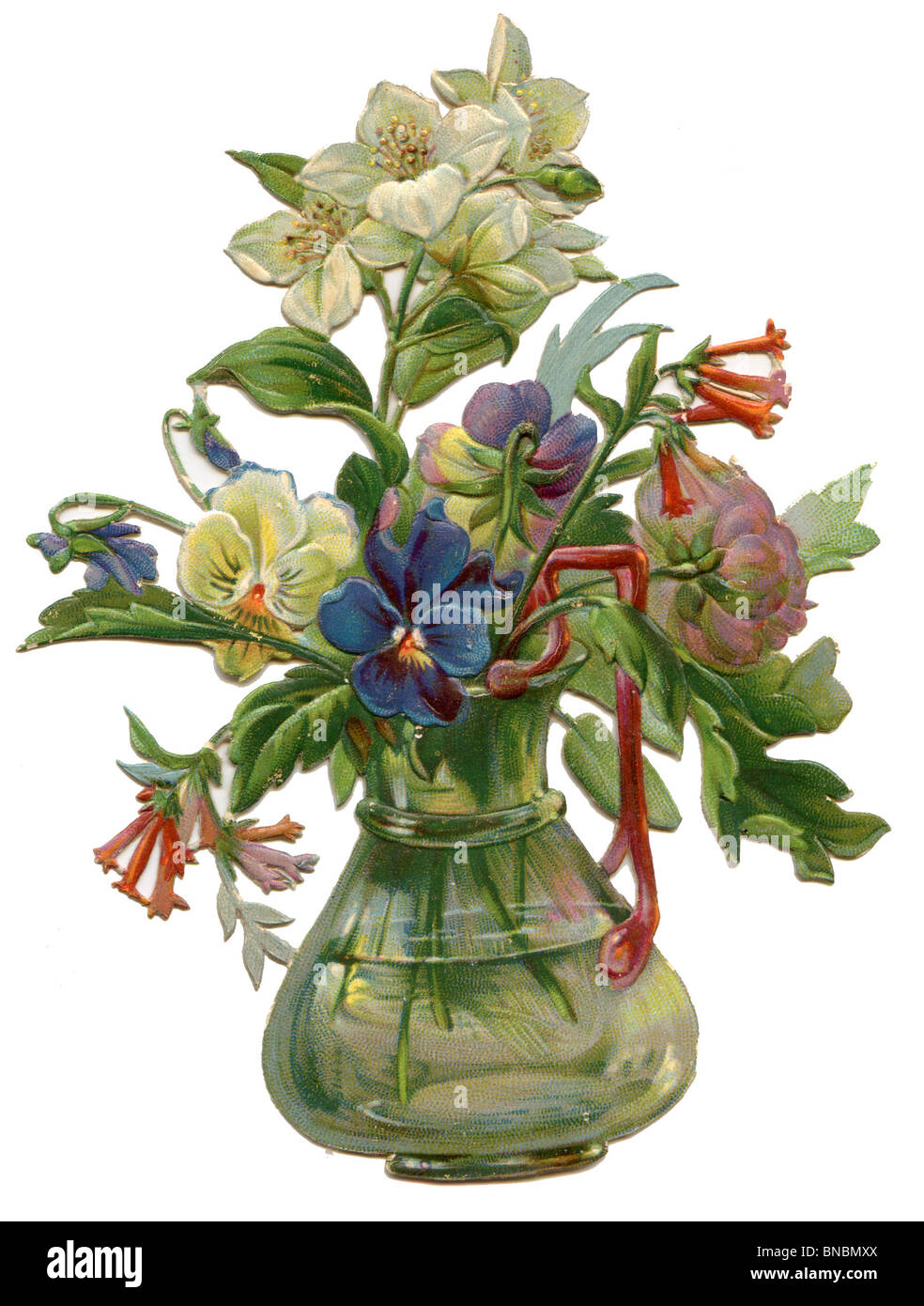 Pansy and Honeysuckle in Vase Stock Photo