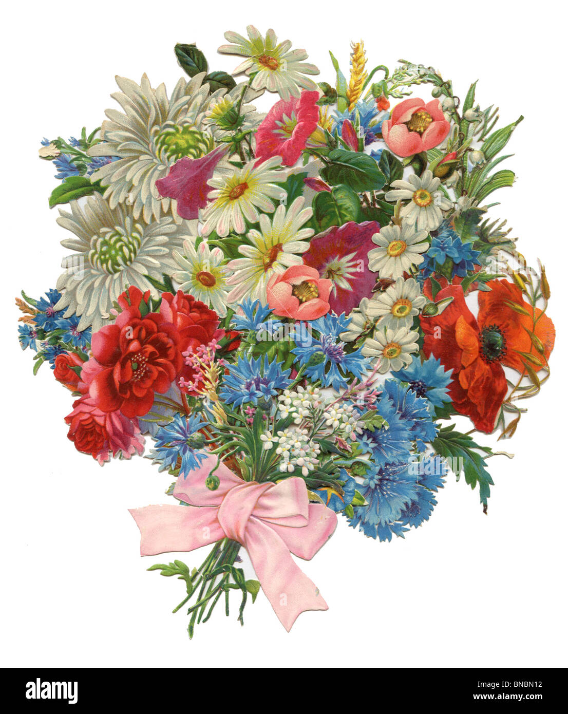 Bouquet of Nigella, Poppy, Lily of the Valley and Chrysanthemums Stock Photo
