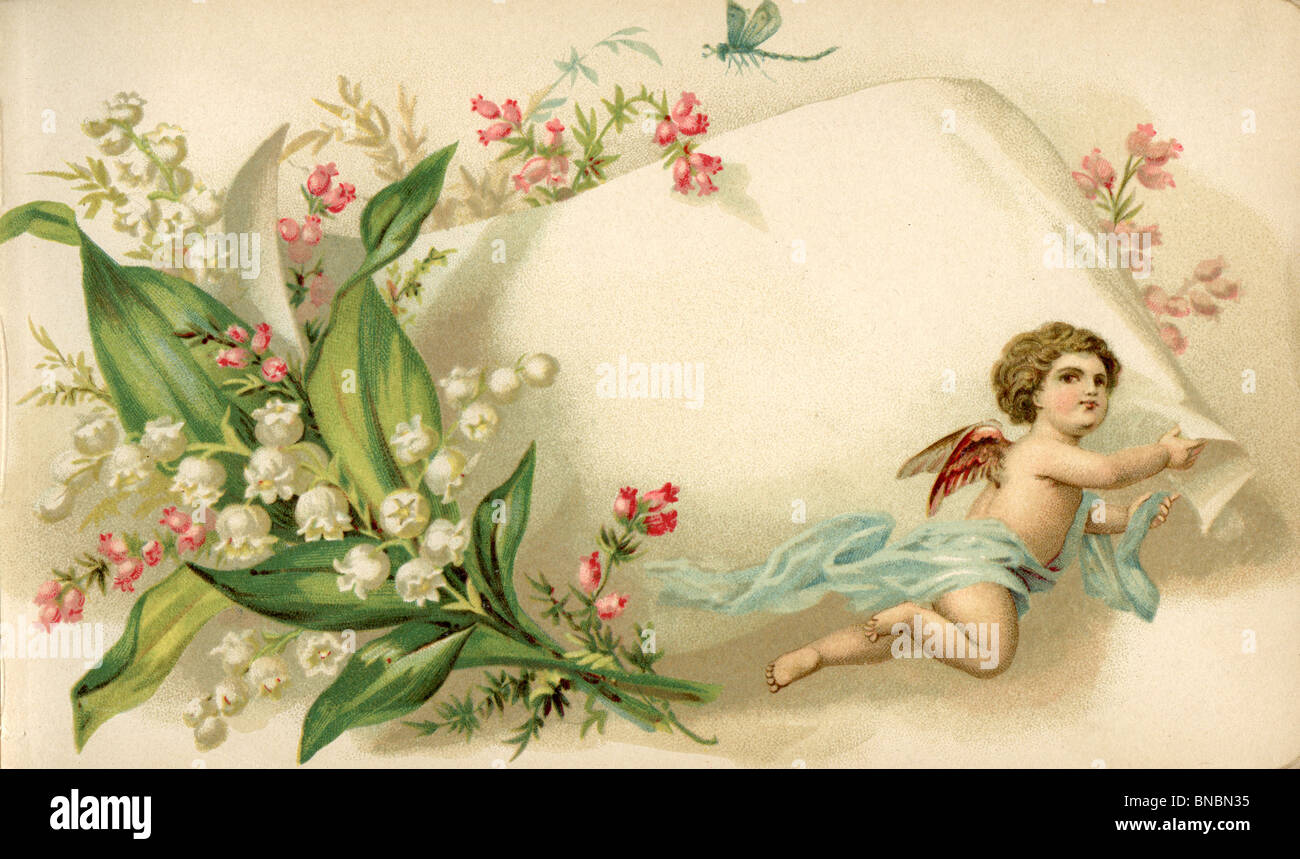 Cherub with Lily of the Valley Stock Photo