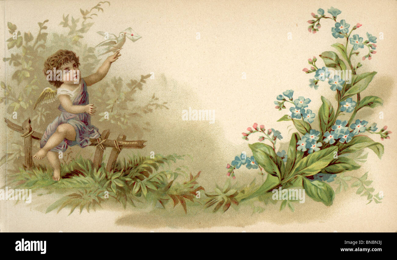 Cherub and Forget-Me-Nots Stock Photo