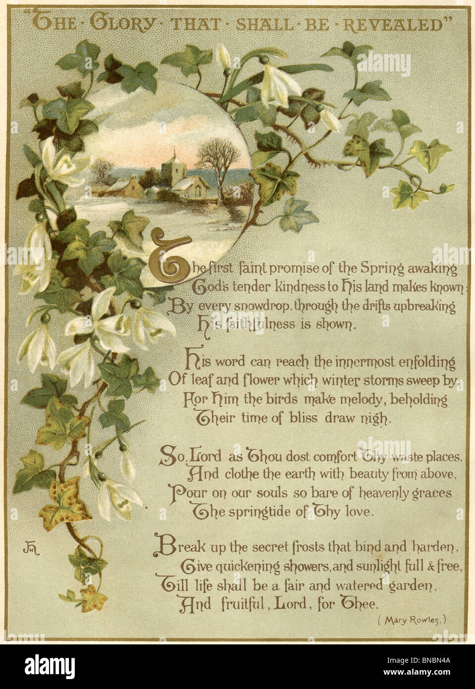 Poem with an Ivy and Snowdrop Border Stock Photo