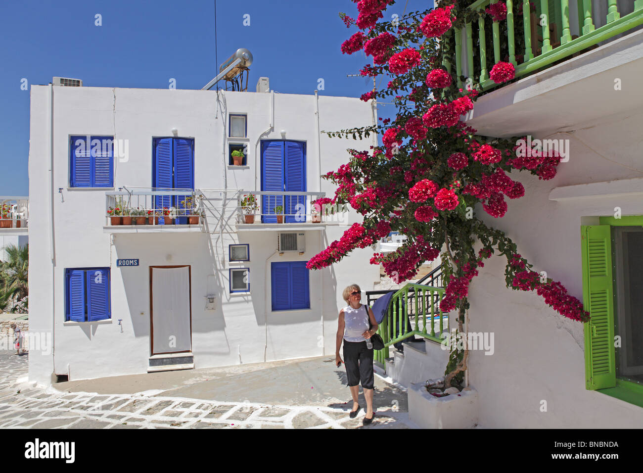 street at the old town of Naoussa, Island of Paros, Cyclades, Aegean Islands, Greece Stock Photo