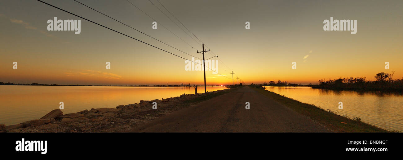 Road Across A Levee in the Mississippi Delta Stock Photo