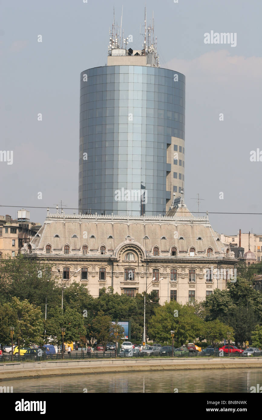 Old and new, contrasting styles of architecture in Bucharest, Romania. Stock Photo