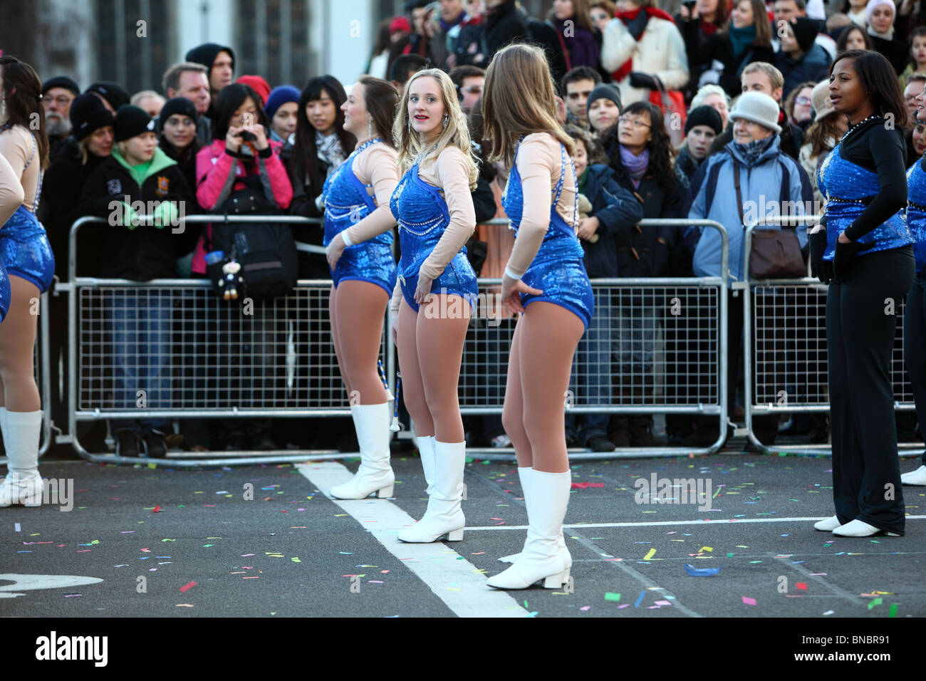 Parade girls lining up in the New Years Day Parade in Parliament Square
