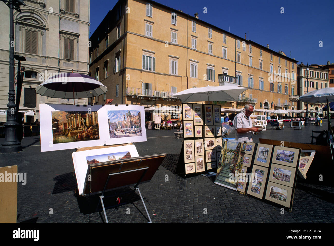 Paintings sale piazza navona rome hi-res stock photography