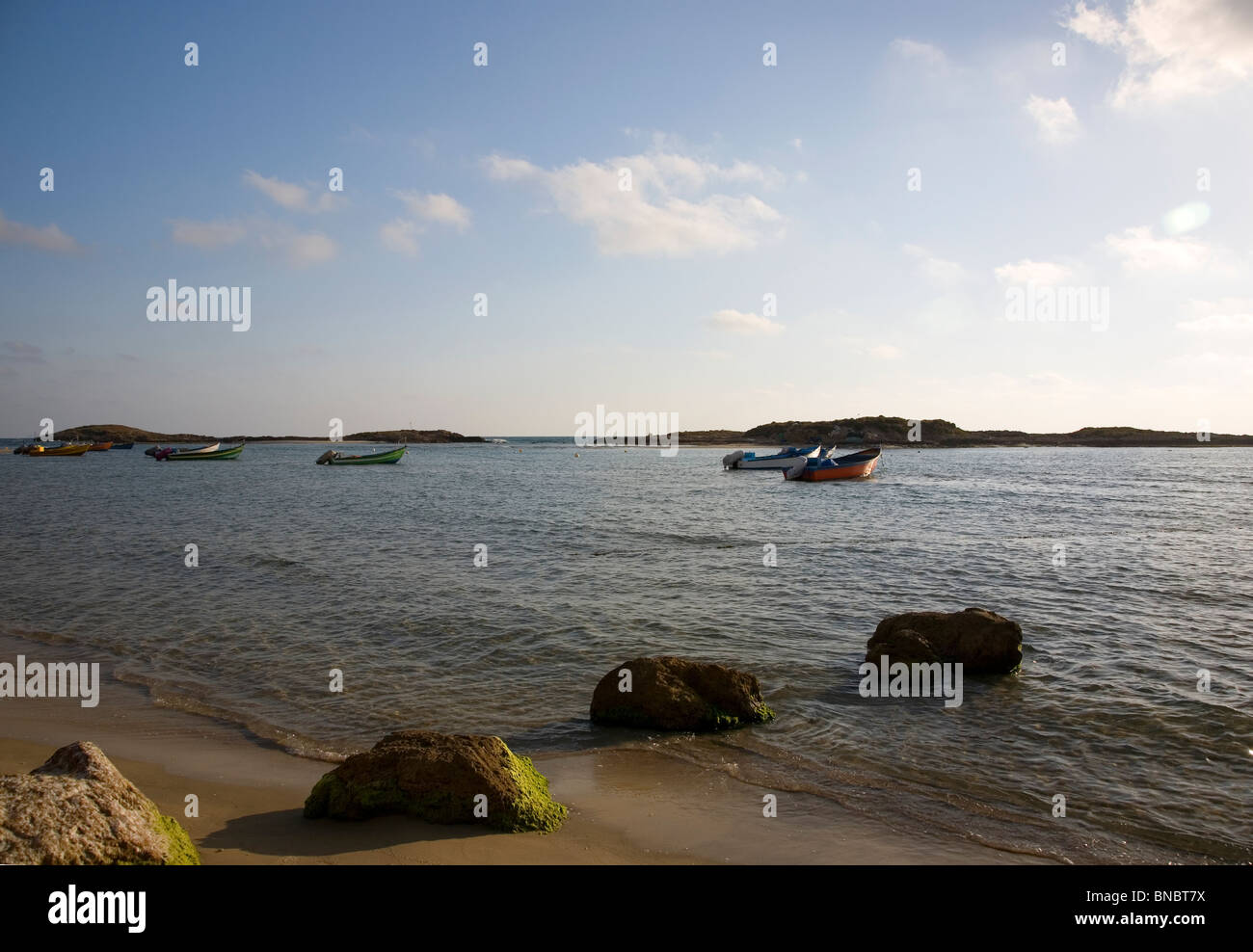 Fishing Boats at Dor Beach in Israel Stock Photo