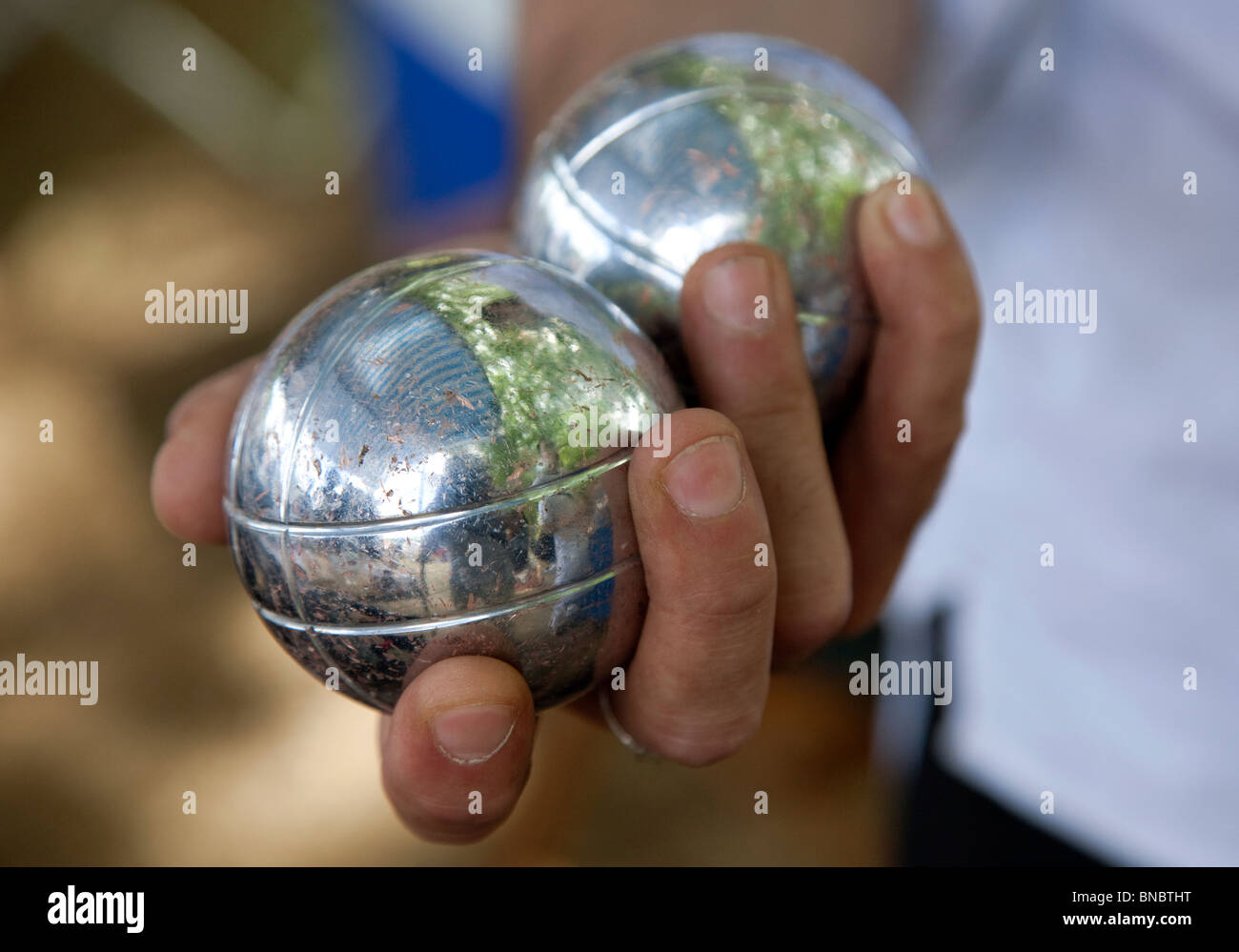 Playing petanque at French festival in London Stock Photo