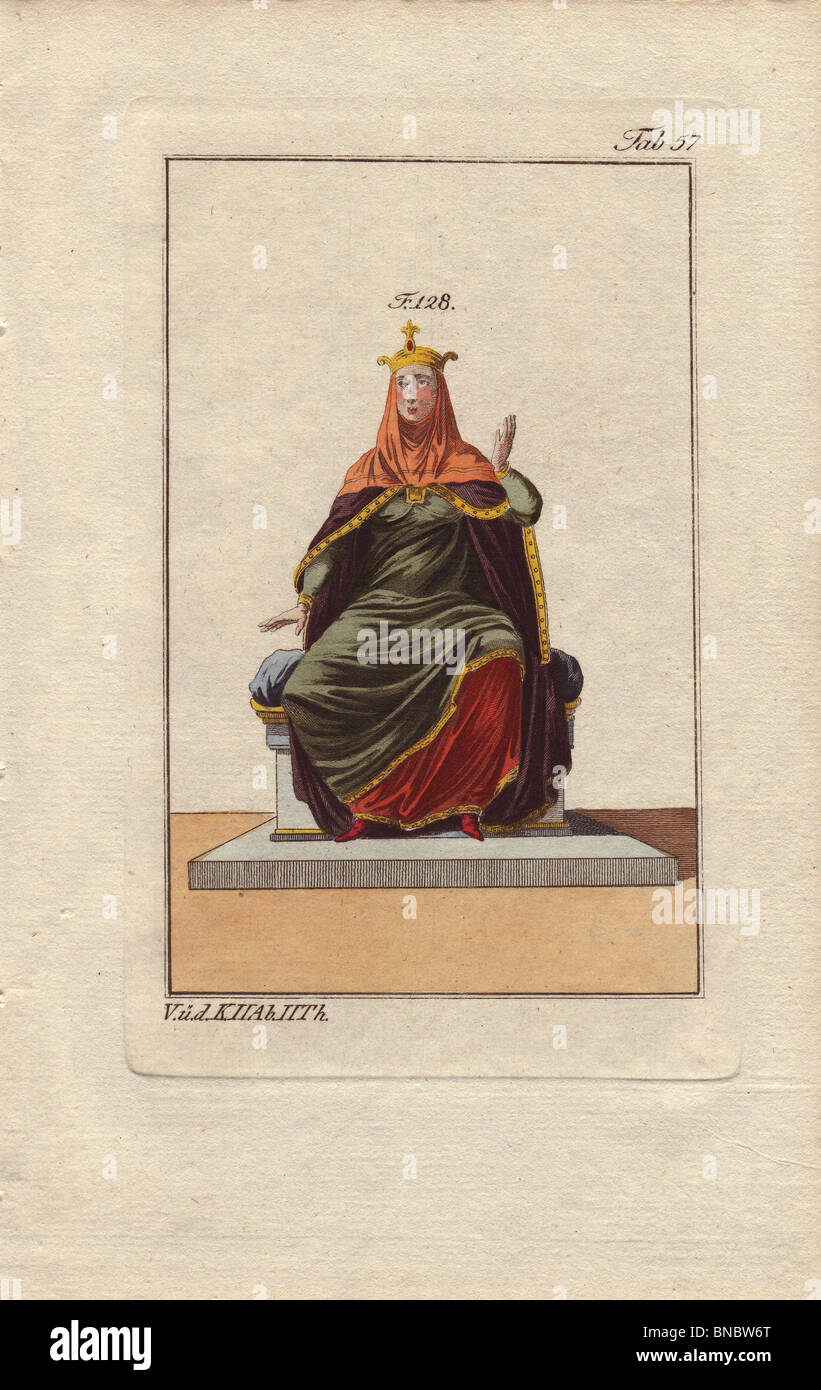 A Norman queen wearing mantle, veil and crown (128). Stock Photo