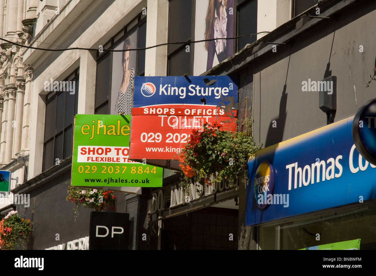 To let signs, Queen Street, Cardiff, Wales, UK, Europe Stock Photo