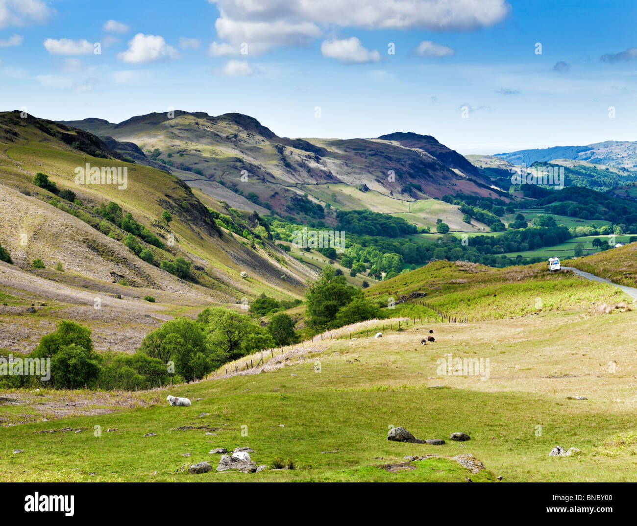 Eskdale Valley looking from Hardknott Pass, The Lake District, Cumbria, England UK Stock Photo