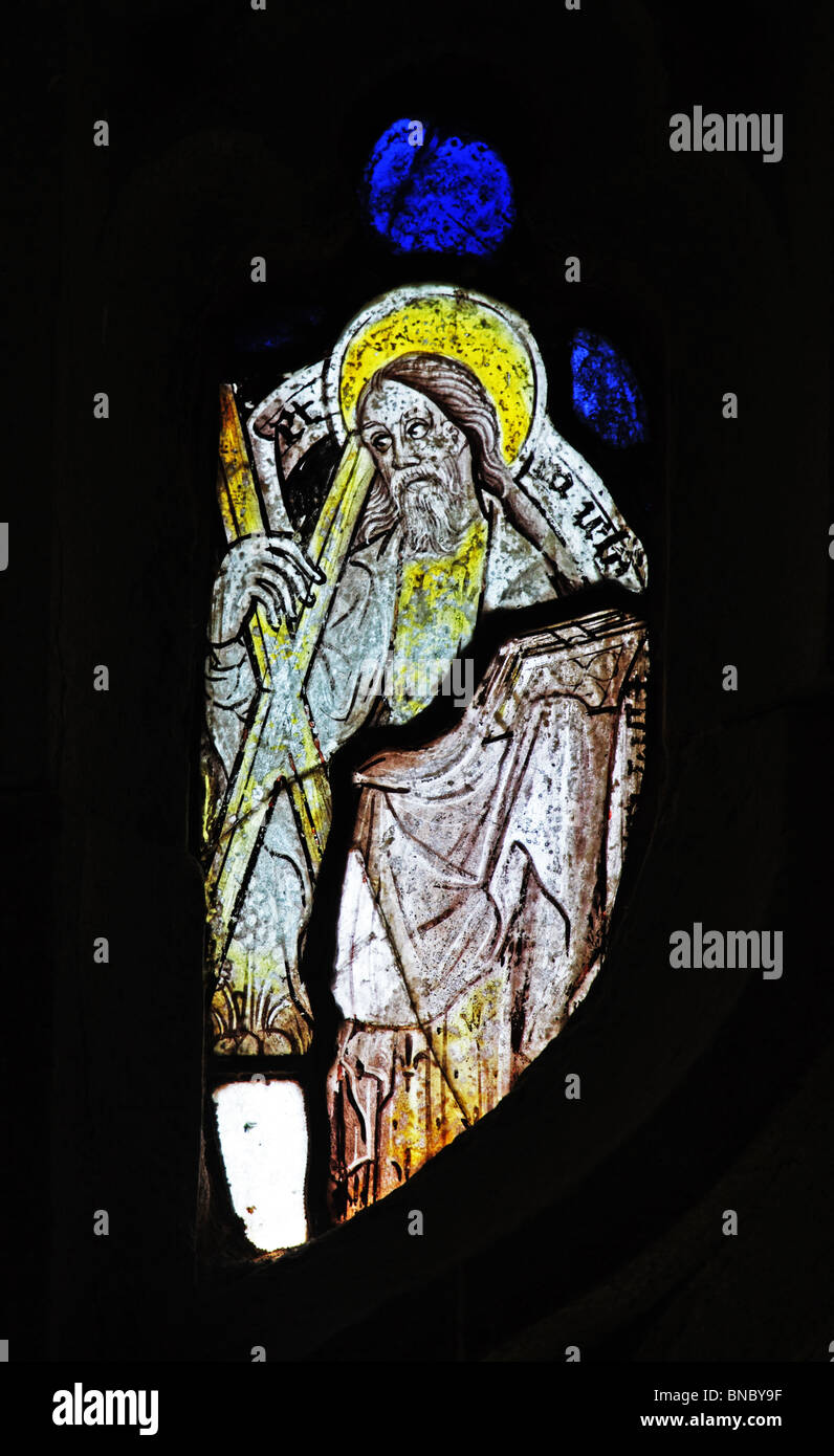 A medieval stained glass window depicting Saint Andrew, Apostle, St