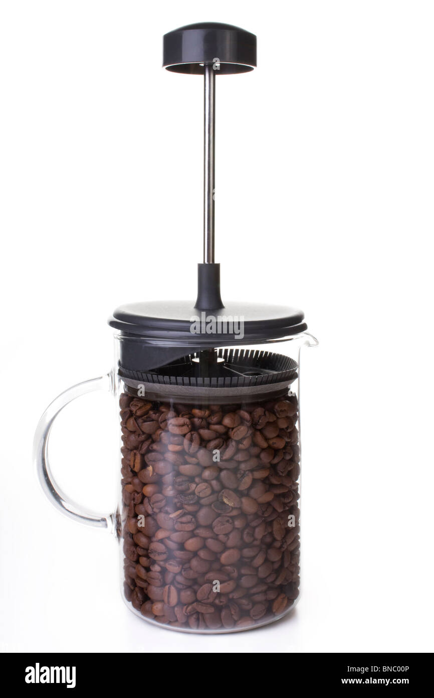 French press full of coffee beans, vertical orientation Stock Photo - Alamy - Fully Exposed Coffee Beans For French Press