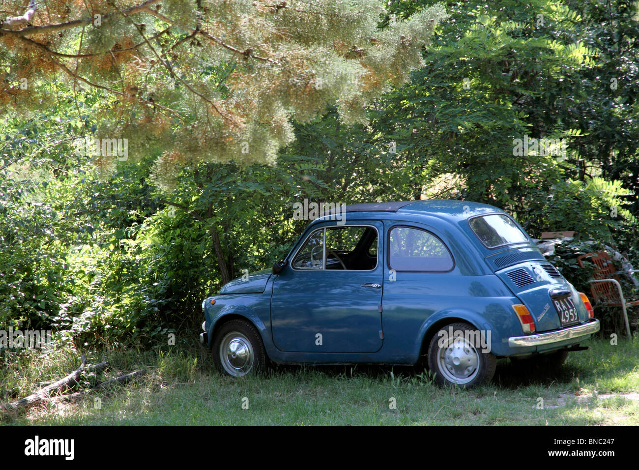 Blue Fiat cinquecento Stock Photo