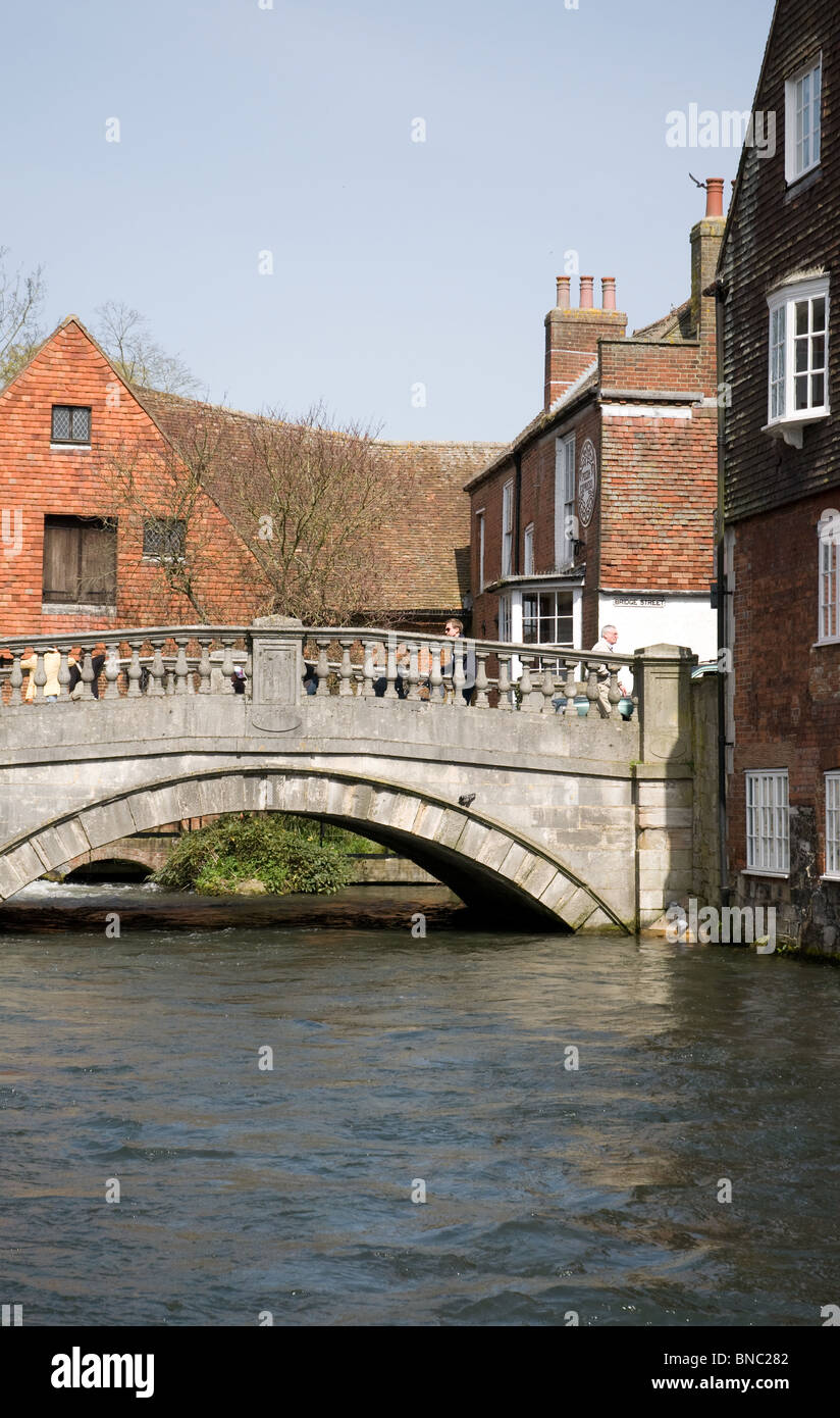 City Mill and bridge over river Itchen Winchester Hampshire UK Stock Photo