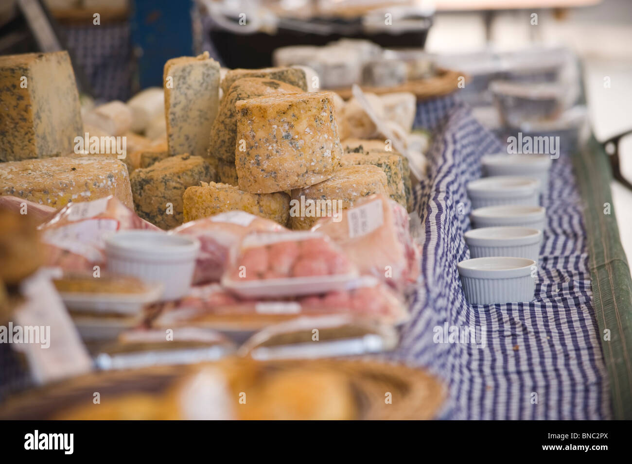 Cheese stall at Hay Food Festival in the market square in HayonWye