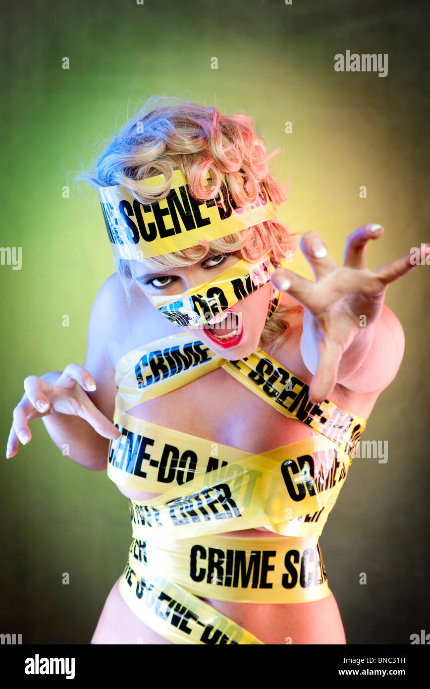 Lady Gaga look crime scene tape Stock Photo