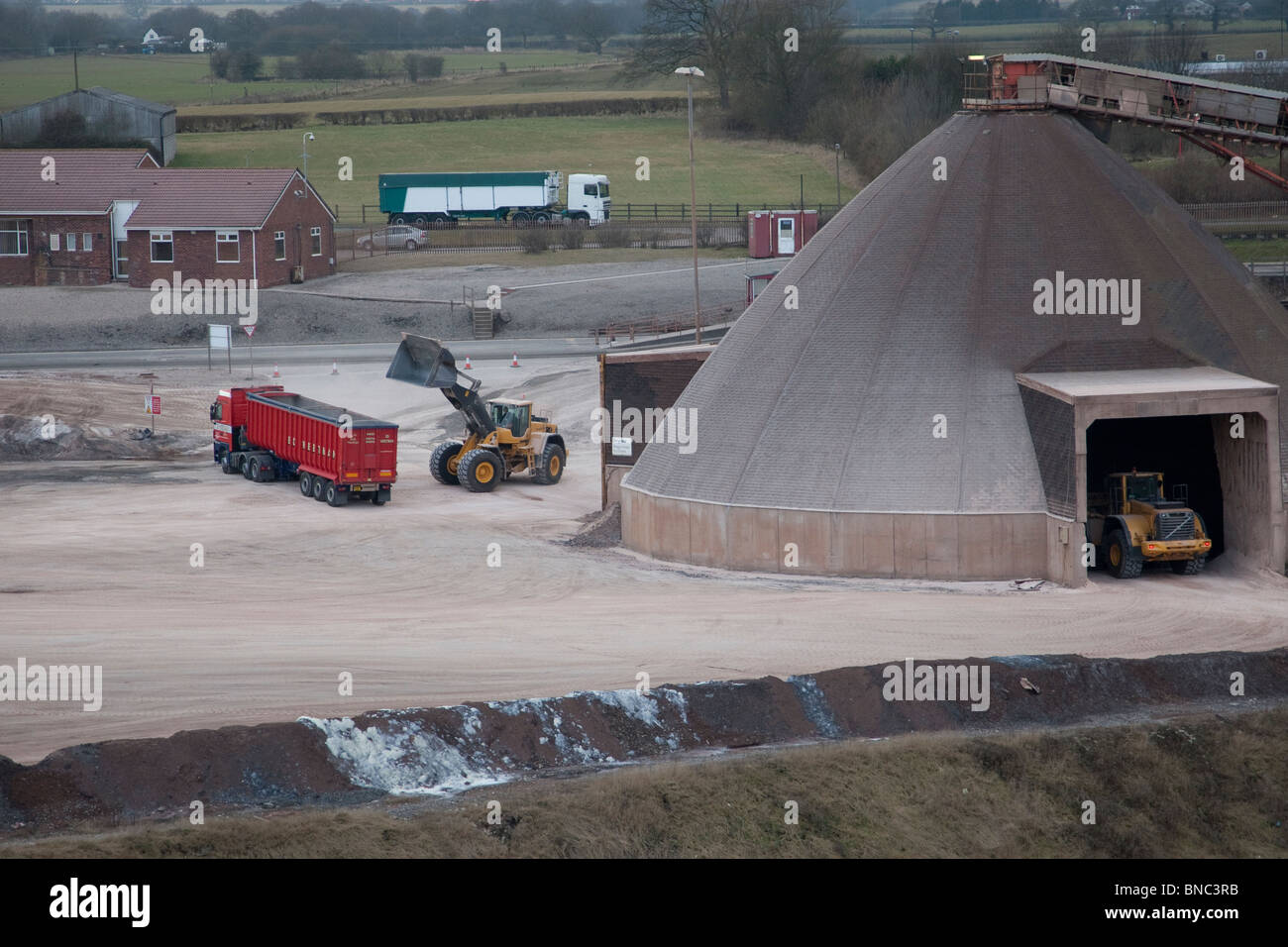 Winsford rock salt mine, with a lorry being loaded with grit for icy