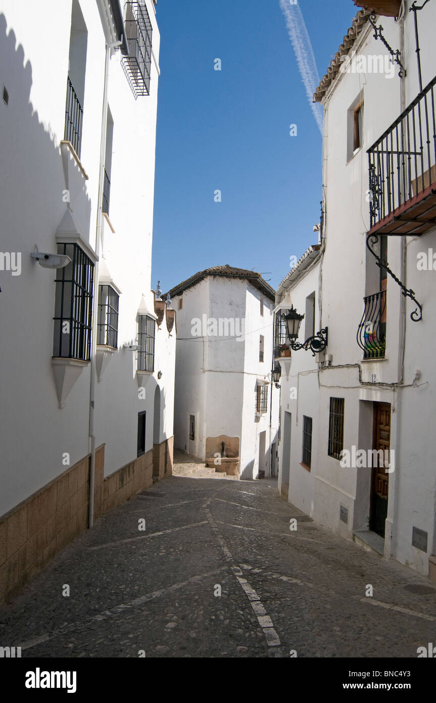 White washed Houses in the narrow streets of Ronda, western part of the Province of Malaga