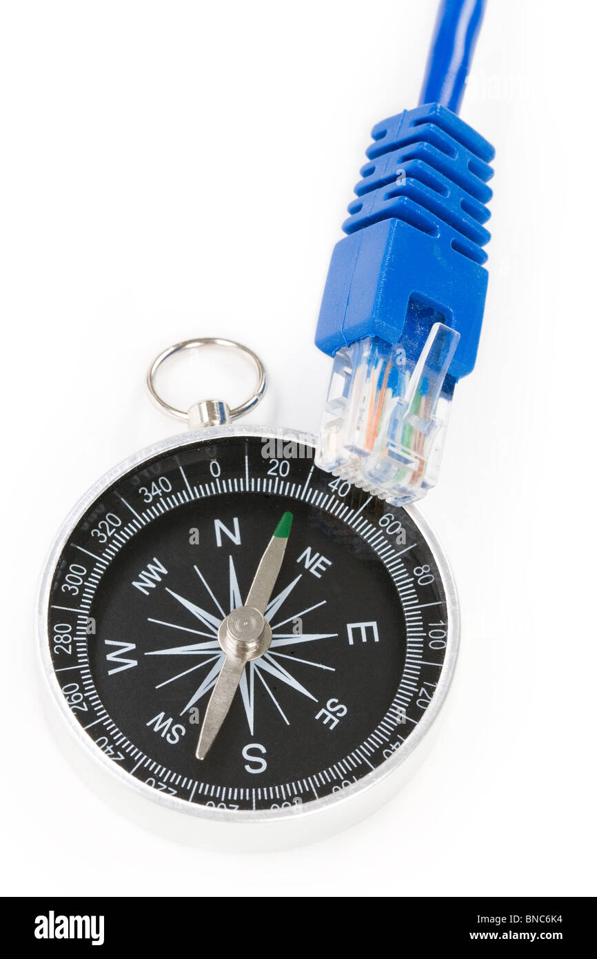 Computer cable and Compass, concept Stock Photo Alamy