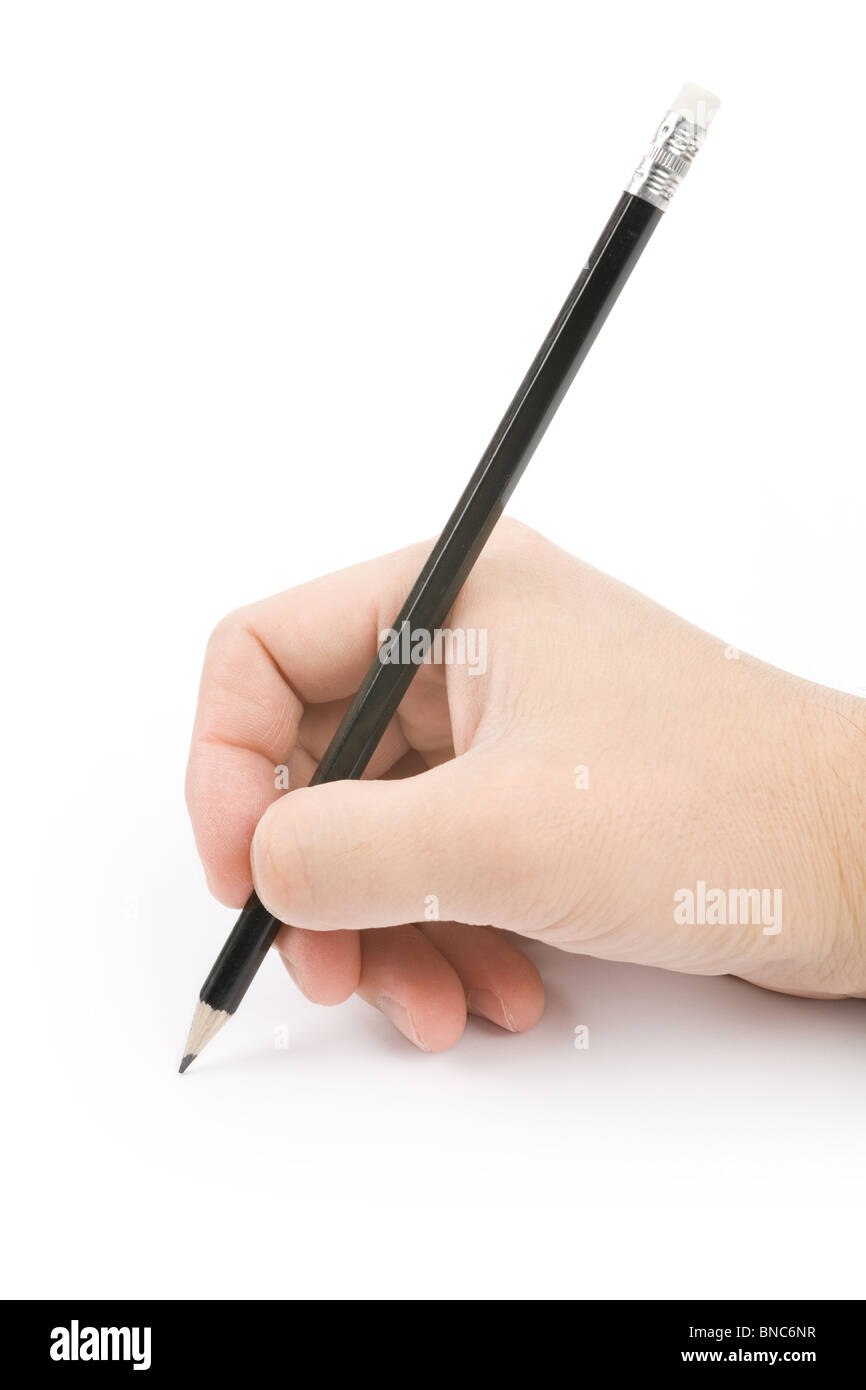 hand holding a pencil, writing document Stock Photo Alamy