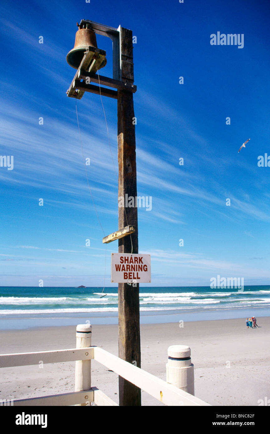 Dunedin New Zealand Shark Warning Bell St Clair Beach Stock Photo