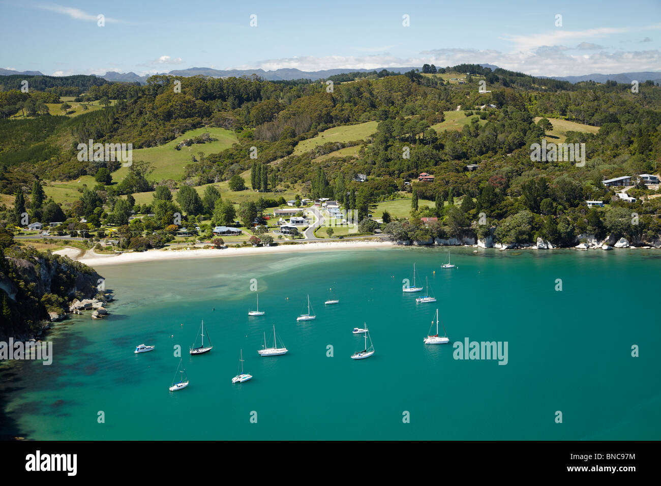 Flaxmill Bay, Coromandel Peninsula, North Island, New Zealand aerial