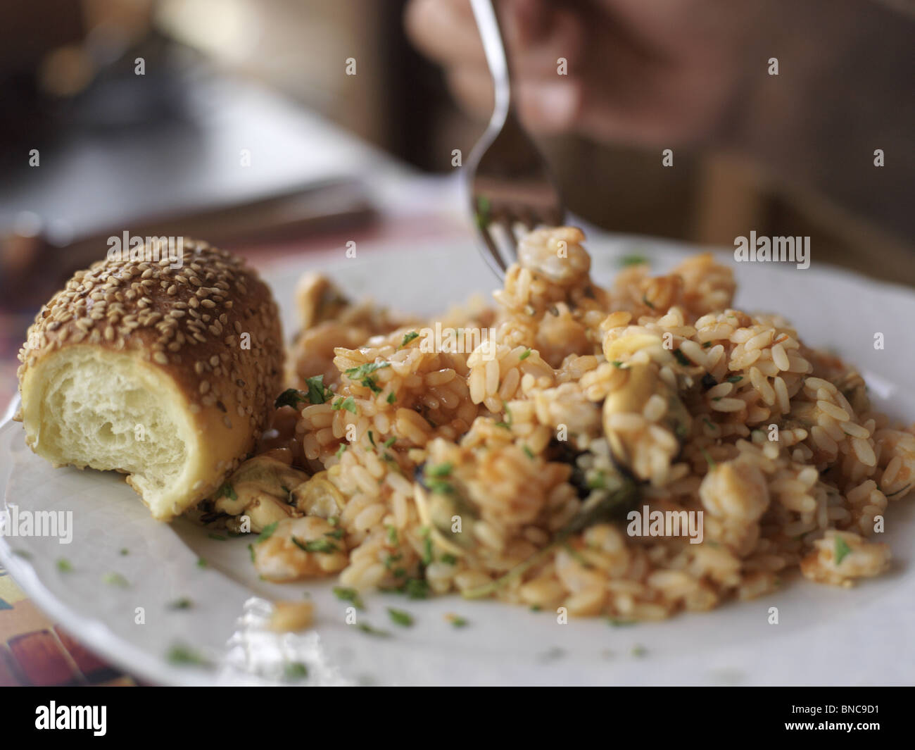 seafood risotto with bread sicily italy Stock Photo