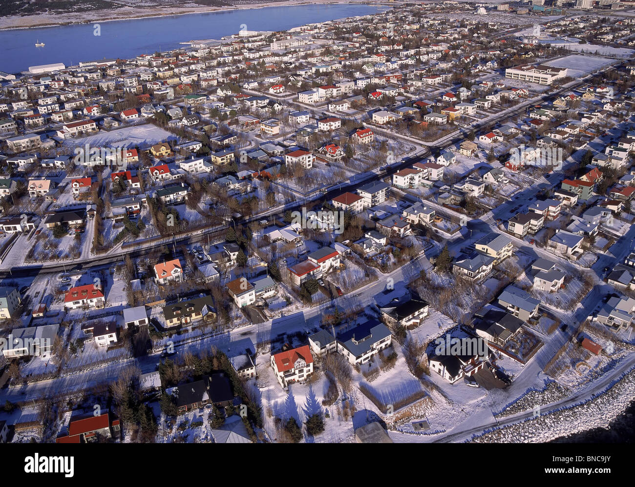 Aerial view of suburb of Reykjavik, Kopavogur, Iceland Stock Photo