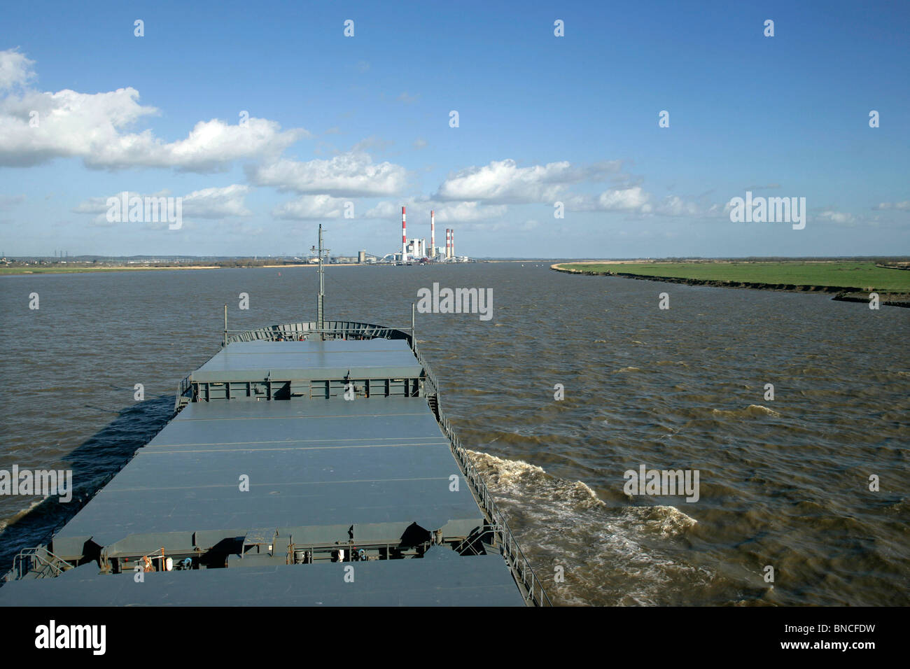 Cargo boat on the Loire river Stock Photo