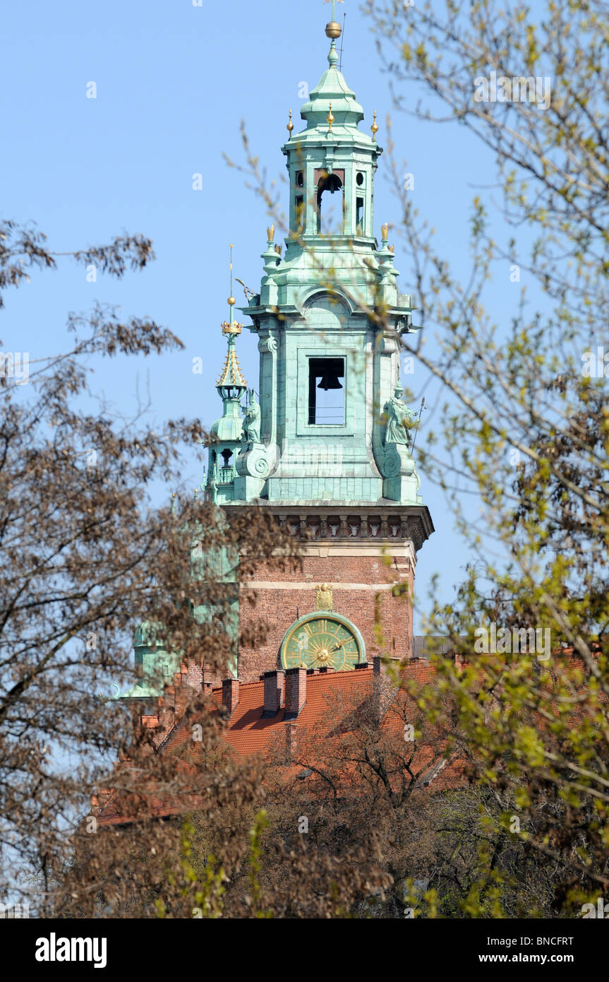 Wawel architectural complex with Wawel Cathedral turrets in Cracow, Poland Stock Photo