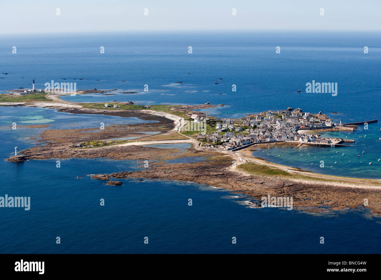 Harbour and beaches of the 'Ile de de Sein' island Stock Photo