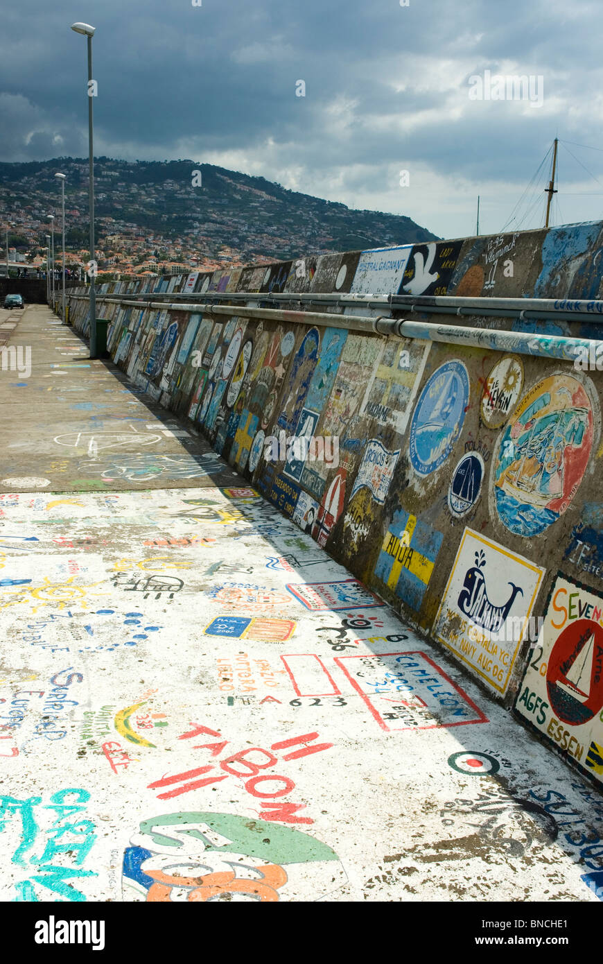Harbour wall at Funchal, Madeira. Stock Photo