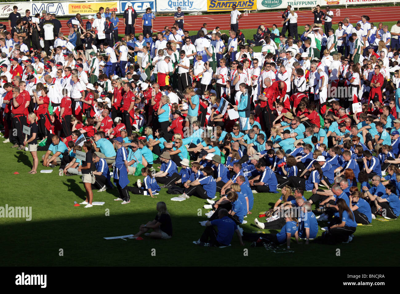 Participating islands athletes at Opening Ceremony Natwest Island Games 2009 in Mariehamn on Åland June 27 2009 Stock Photo