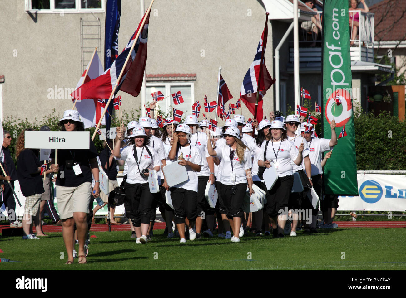 Hitra team march in Opening Ceremony Natwest Island Games 2009 Mariehamn on Åland June 27 2009 Stock Photo