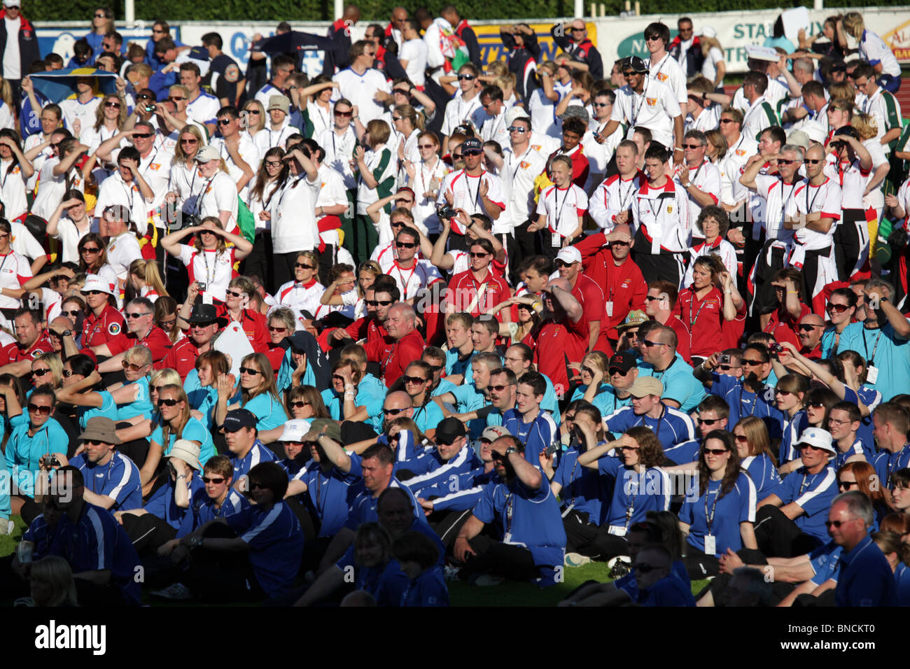 Participating islands athletes at Opening Ceremony Natwest Island Games 2009 in Mariehamn on Åland June 27 2009 Stock Photo