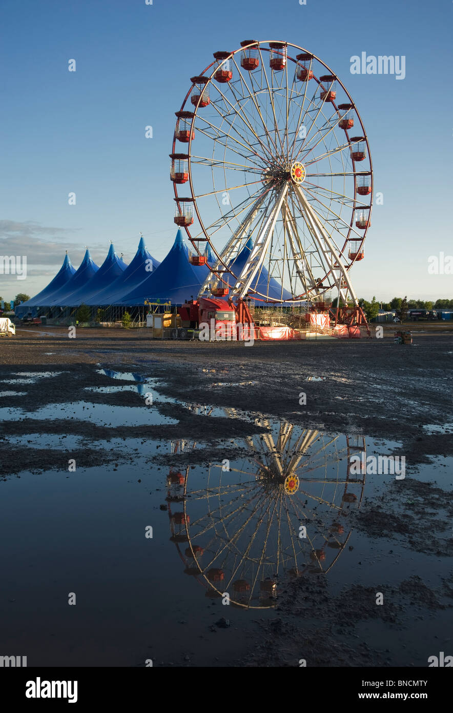 Ferris Wheel and marquee at Oxegen music festival. Stock Photo