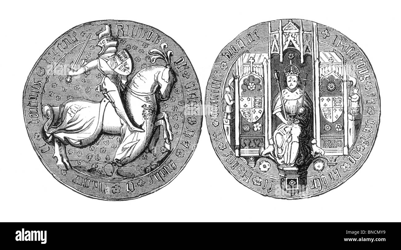 Black and White Illustration of the Great Seal of King Richard III of England Stock Photo