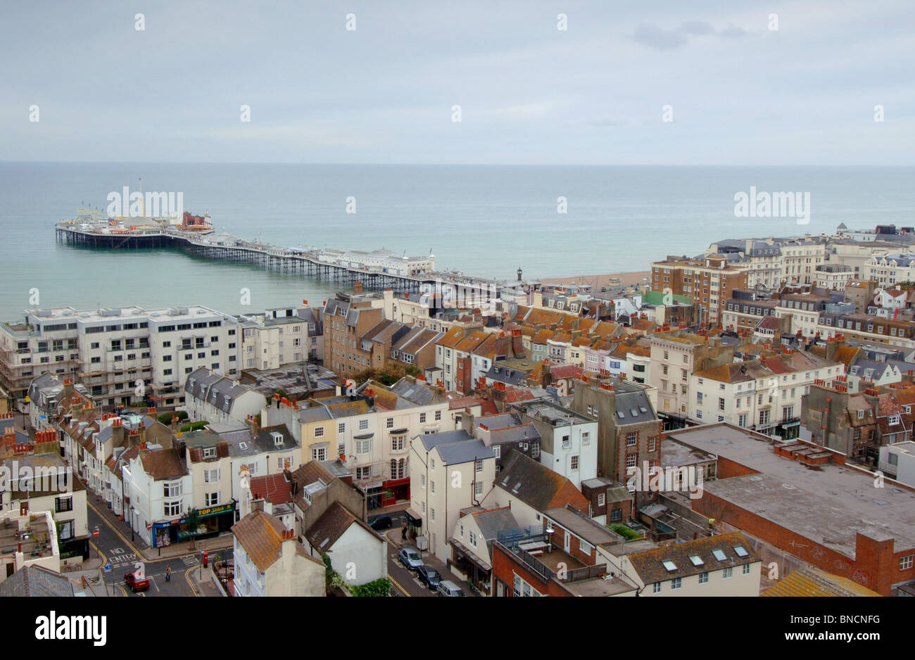Brighton Pier viewed from the Kemptown area of the East Sussex coastal town. Stock Photo