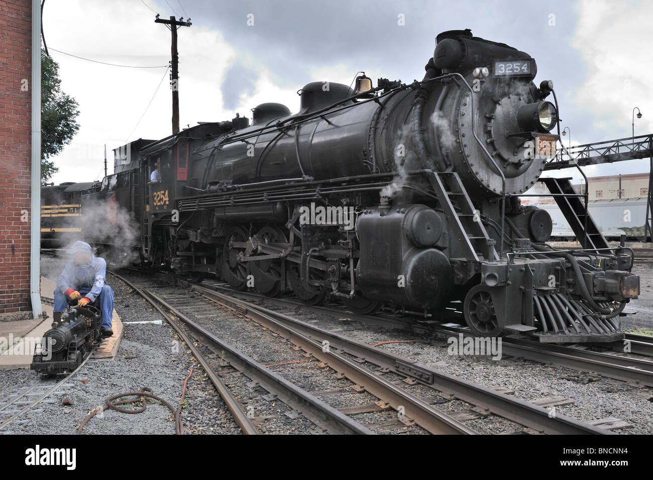 Small train and the Canadian National #3254, Steamtown National Historic Site, Scranton, PA 100710 35593 Stock Photo