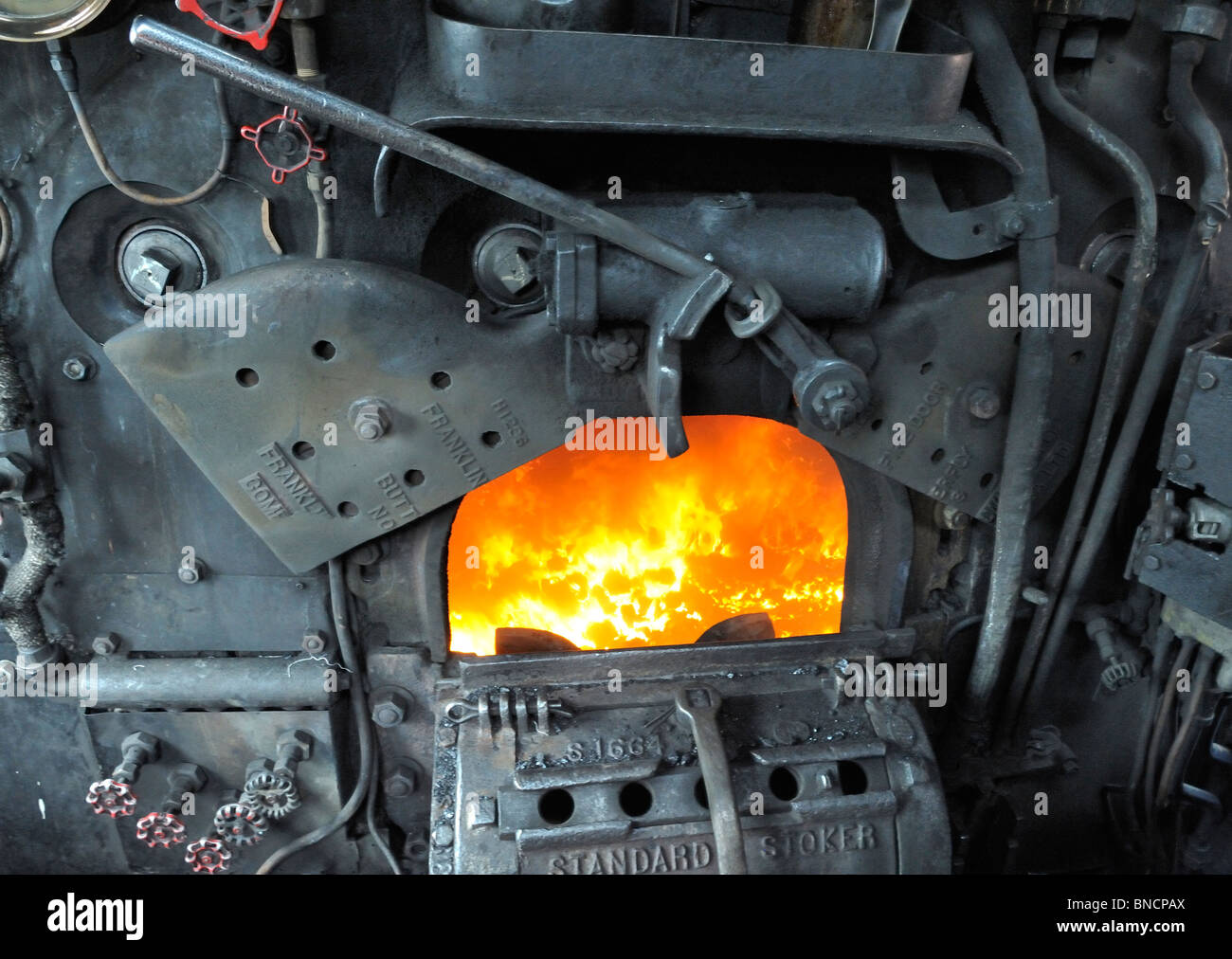 The backhead and firebox of the Canadian National #3254, Steamtown National Historic Site, Scranton, PA 100710 35612 Stock Photo