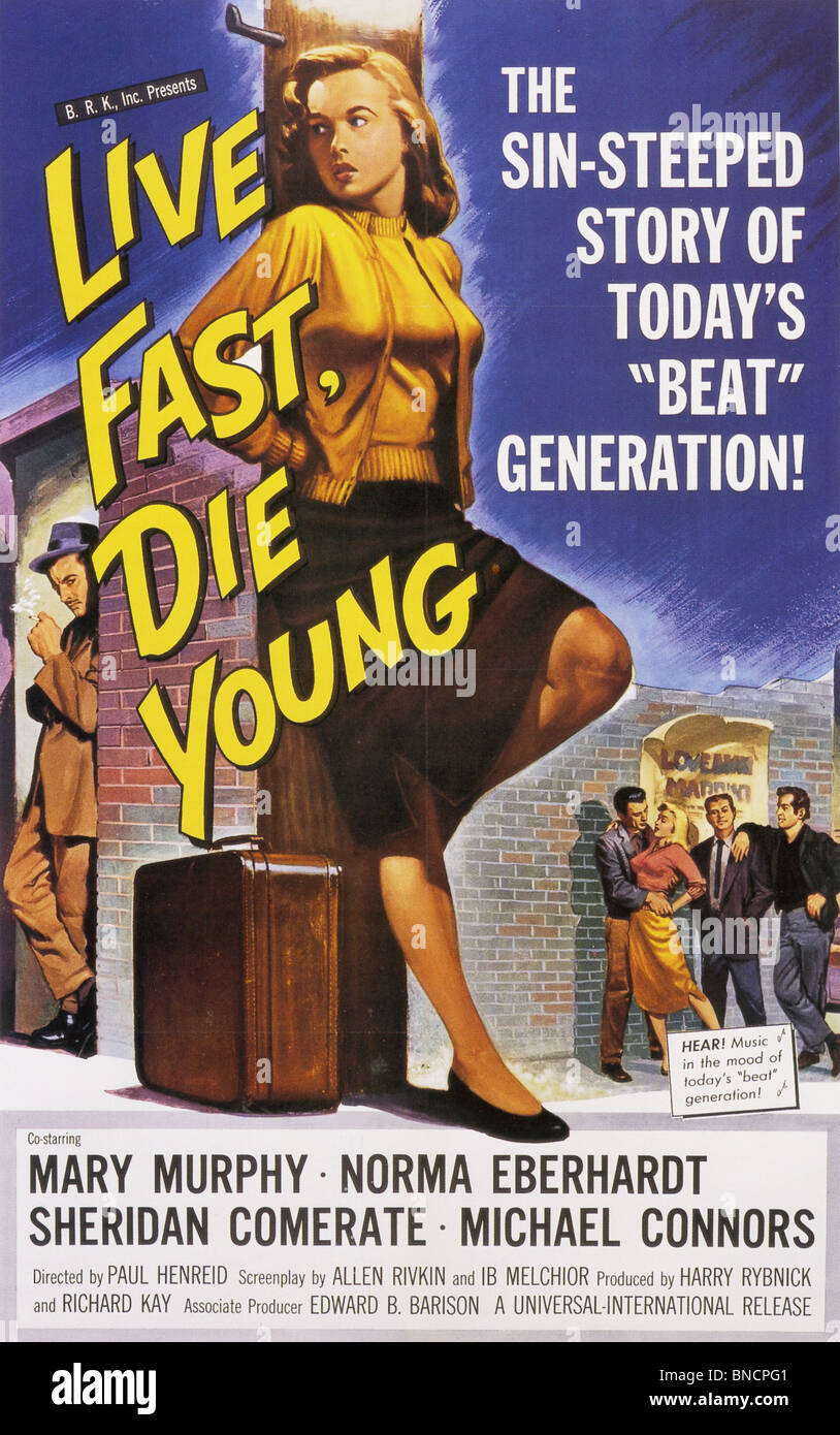 LIVE FAST, DIE YOUNG Poster for 1958 Universal film Stock Photo