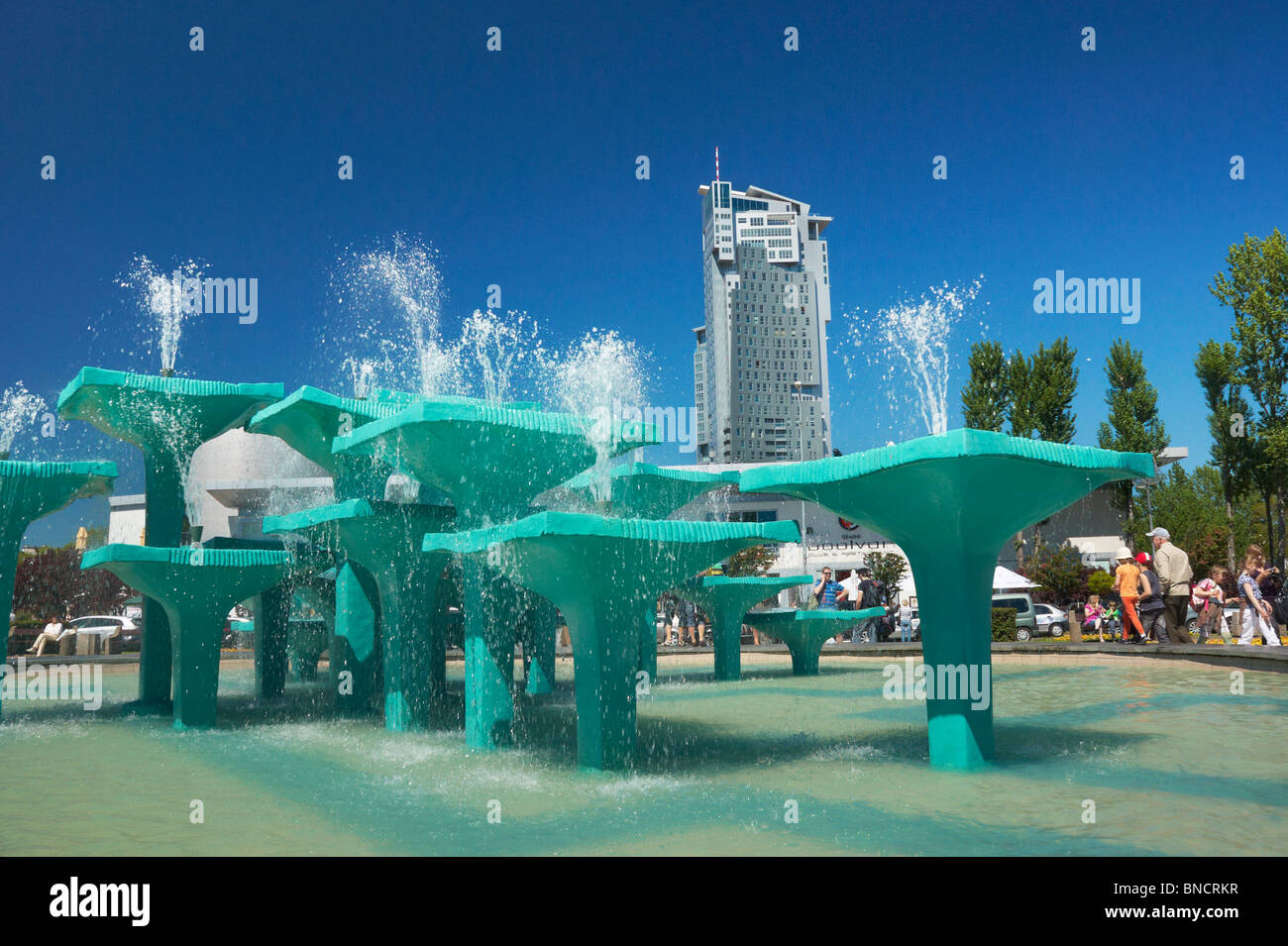 Gdynia - Fountain on the Kosciuszko Square, Baltic Sea, Poland Stock Photo