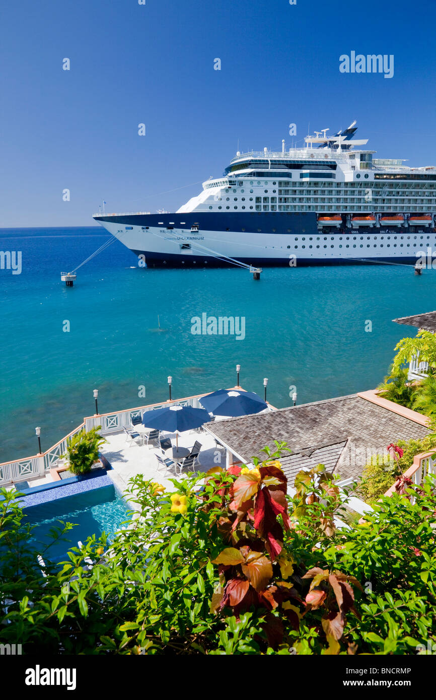 The Celebrity cruise ship Millennium in the port of Roseau, Dominica, West Indies. Stock Photo