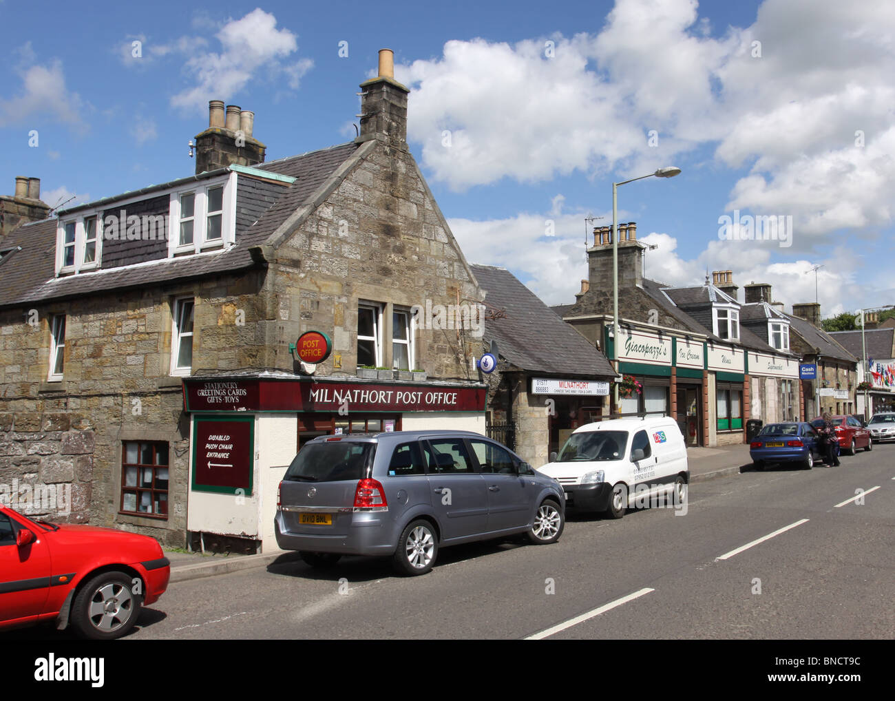 Milnathort street scene with post office Scotland July 2010 Stock Photo
